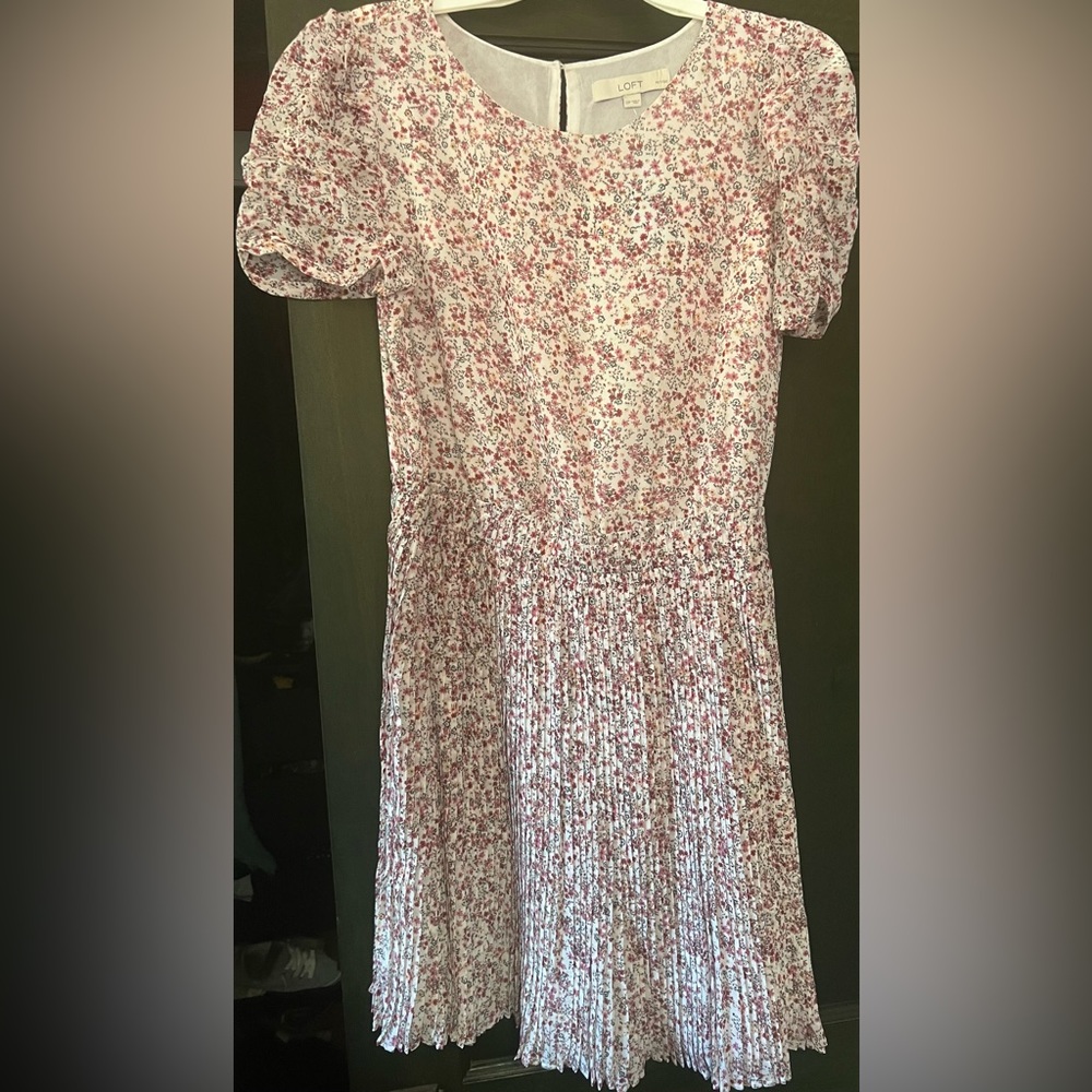 LOFT Petite Garden Pleated Flare Dress